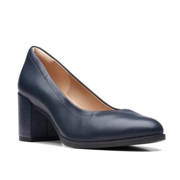 Clarks Shoes - Clarks 10 M Freva 55 Court Pumps Navy Leather Classic Career Block Heels $110